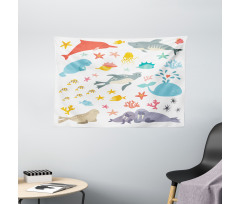 Colorful Ocean Animals Wide Tapestry