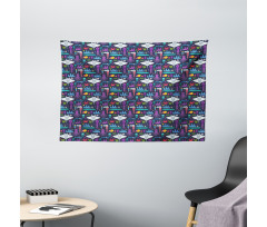 Exotic Aquatic Cartoon Wide Tapestry