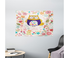 Colorful Bird and Flowers Wide Tapestry