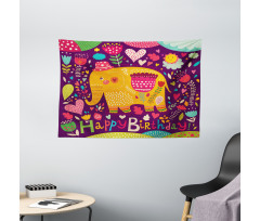 Doodle Birthday Animal Wide Tapestry