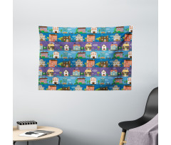 Hand Drawn Townhouses Wide Tapestry