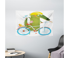Crocodile Friends Bicycle Wide Tapestry