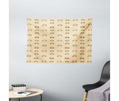 Cartoon Retro Scooters Wide Tapestry