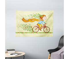 Girl Bike Autumn Leaves Wide Tapestry