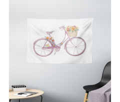 Pink Bike Flowers Art Wide Tapestry