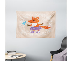 Fox with Clothing Flowers Wide Tapestry