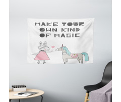 Bunny in Dress Unicorn Wide Tapestry