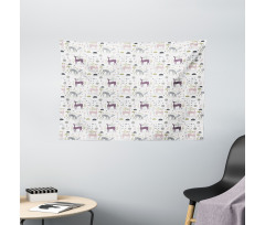 Woodland Deer Leaves Wide Tapestry