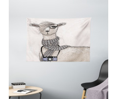 Llama with Glasses Scarf Wide Tapestry