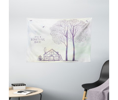 Sketch Country House Wide Tapestry