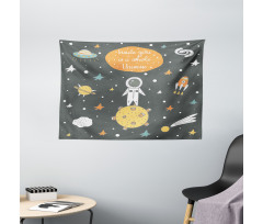 Doodle Astronaut Wide Tapestry