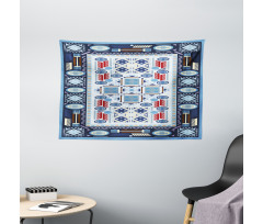 Blue Toned Square Circle Wide Tapestry