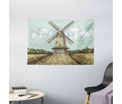 Windmill and Farmland Wide Tapestry