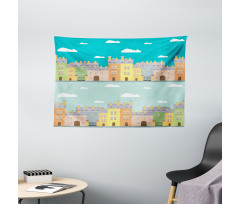 Colorful Cartoon Town Wide Tapestry