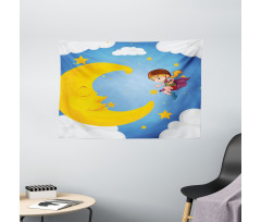 Cartoon Girl Flying Wide Tapestry