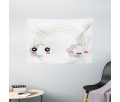 Kids Happy Rainbow Clouds Wide Tapestry