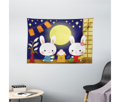 Tsukimi Festival Bunnies Wide Tapestry