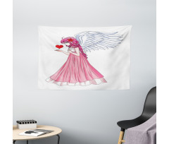 Angel Holding a Red Heart Wide Tapestry