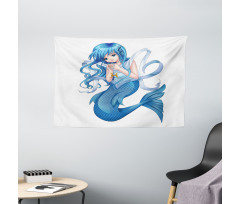 Manga Style Pisces Girl Wide Tapestry