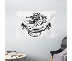 Long Haired Siren Design Wide Tapestry