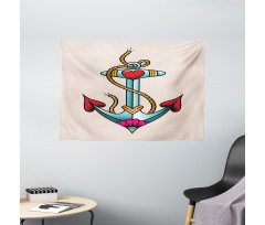 Nautical Rope and Hearts Wide Tapestry