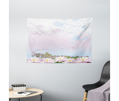 Water Lilies Pattern Wide Tapestry