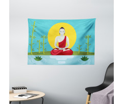 Meditating Monk Yoga Wide Tapestry