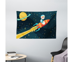 Boy on a Rocket Adventure Wide Tapestry