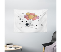Astronaut with Balloons Wide Tapestry