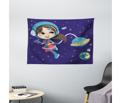 Little Girl in Space Wide Tapestry