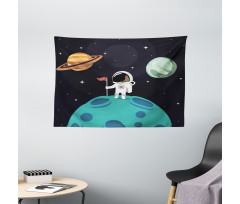 Galaxy Adventure Cartoon Wide Tapestry