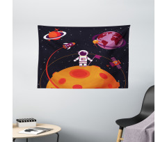 Astronaut Moon Rockets Wide Tapestry