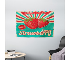 Retro Poster Strawberries Wide Tapestry