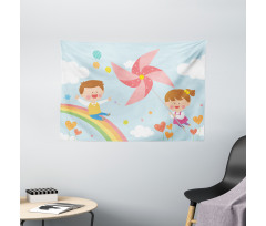 Children on Rainbow Wide Tapestry