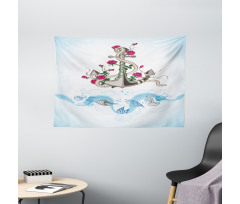 Anchor with Roses Shells Wide Tapestry