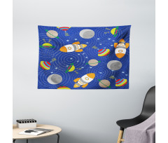 Outer Space Moon UFO Wide Tapestry