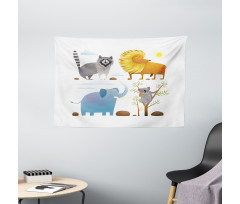 Lion Elephant Raccoon Wide Tapestry