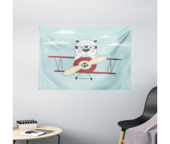 Pilot Bear in Plane Wide Tapestry