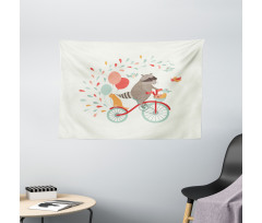 Cheerful Raccoon Bike Wide Tapestry