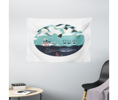 I Love the Sea Words Wide Tapestry
