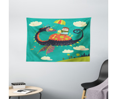 Fantasy Dragon Rider Wide Tapestry