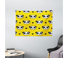 Smiling Panda Faces Wide Tapestry