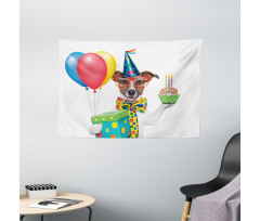 Party Dog and Balloons Wide Tapestry