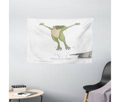 Happy Jumping Toad Humor Wide Tapestry