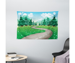 Pathway Among Pine Trees Wide Tapestry