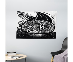 Curled up Dragon Sketch Wide Tapestry