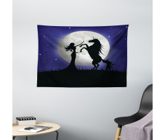 Rampant Horse and Girl Wide Tapestry
