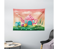 Polka Dotted Tea Pot Wide Tapestry