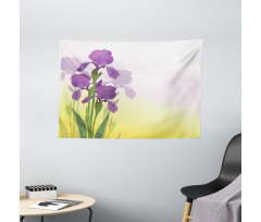 Iris Flowers Leaves Wide Tapestry