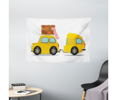 Retro Car with Trailer Wide Tapestry